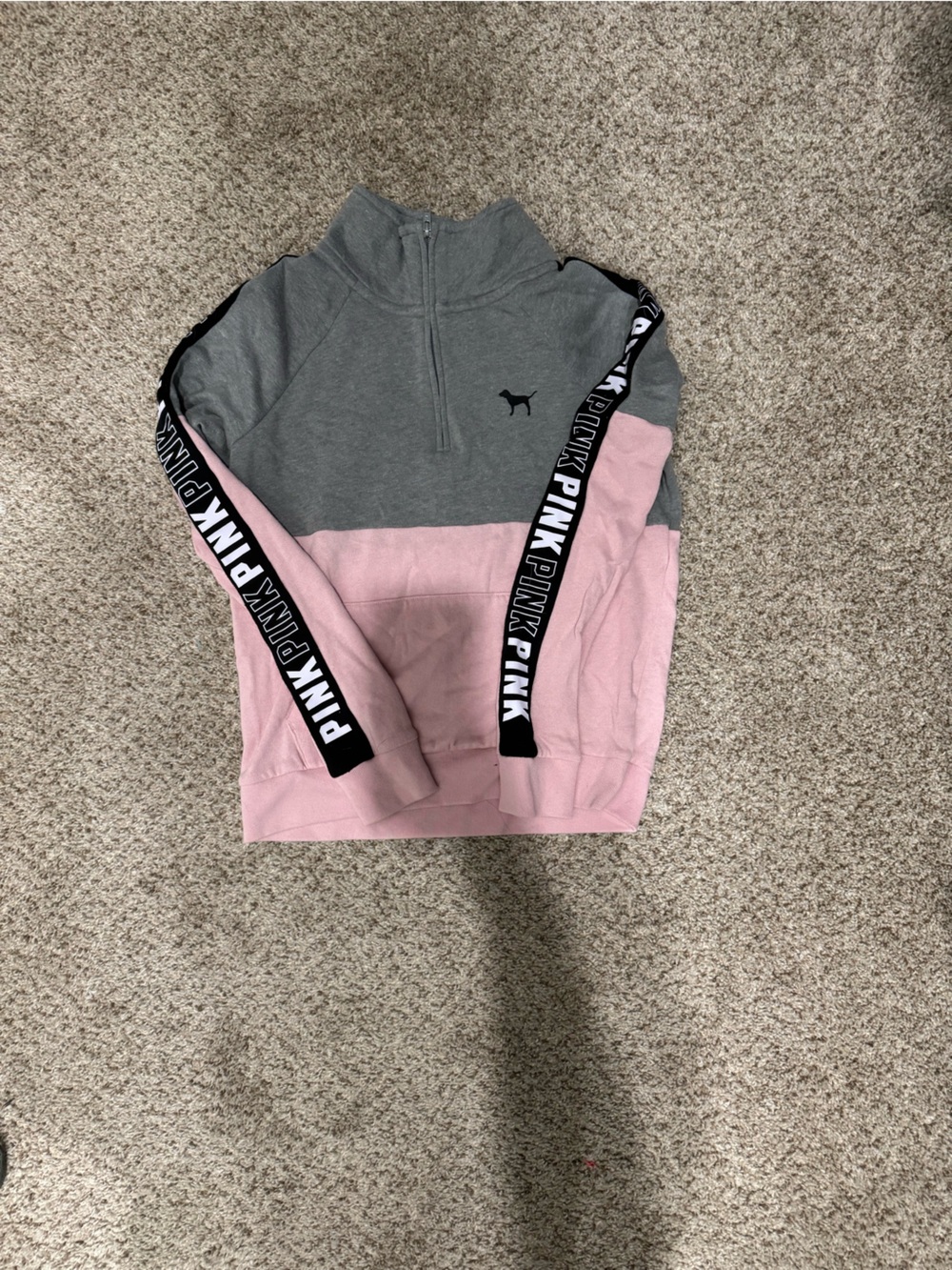 PINK Victoria's Secret Gray and Pink Colorblock Pullover with Logo Tape